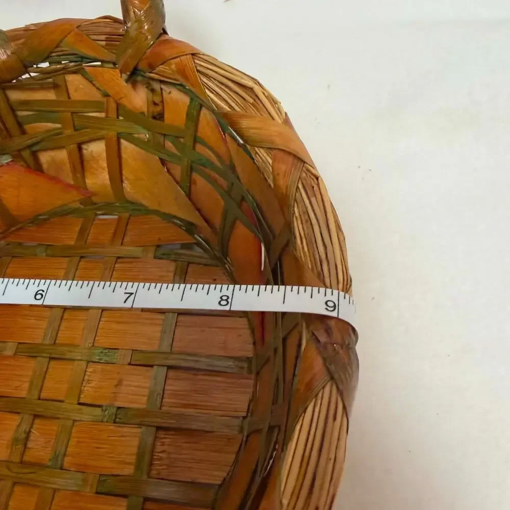 Vintage Woven Wicker Oval Basket With Handles Boho Farmhouse Country Decor